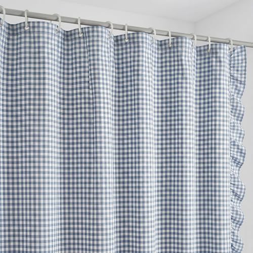 HunnmingRe Ruffled Gingham Shower Curtain Dusty Blue