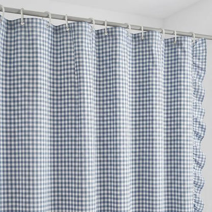 HunnmingRe Ruffled Gingham Shower Curtain Dusty Blue