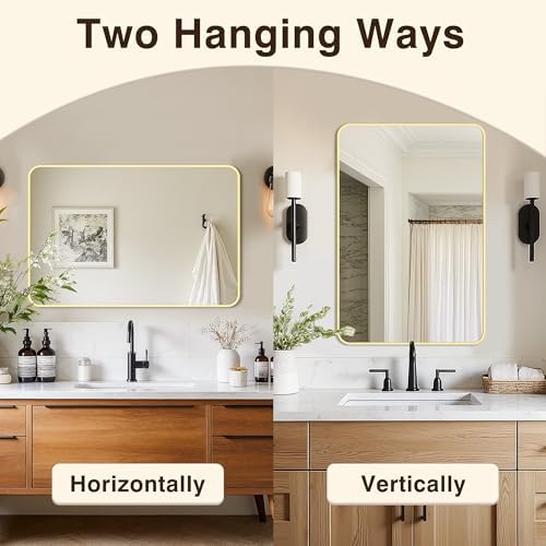 Vanity Bathroom Mirror, 30”x20” Gold Bathroom Mirror for Over Sink