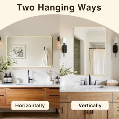 Vanity Bathroom Mirror, 30”x20” Gold Bathroom Mirror for Over Sink