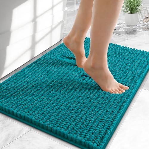 OLANLY Thick Chenille Small Bathroom Rugs Mats 24x16, Deep Lake