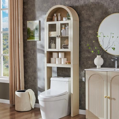 IFGET Arched Over The Toilet Storage Cabinet with Acrylic Doors, Cream
