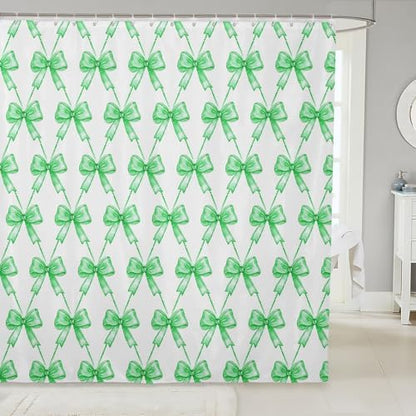 jejeloiu Gray Bow Shower Curtain 72"x84" Cute Bowknot Bath Curtain Boys Girls Bow and Stripes Bathroom Shower Curtain Set for Kids Women Men Kawaii Kids Bathroom Accessories