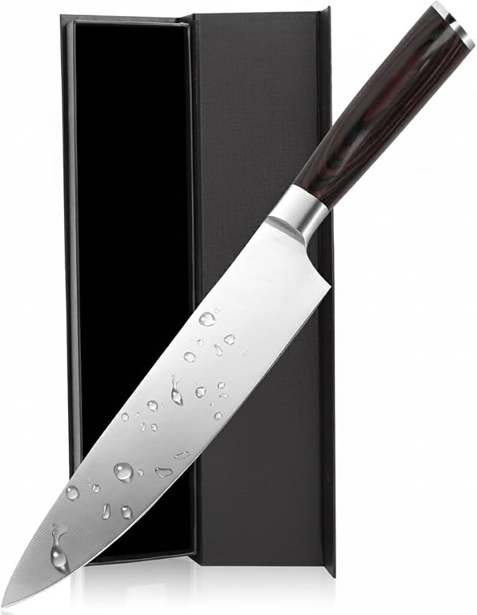 8-Inch Gyuto Chef Knife – High Carbon Stainless Steel Kitchen Knife with Comfortable Wood Handle