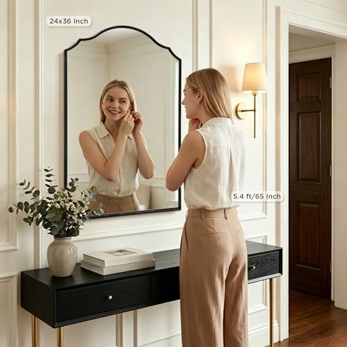 Besdomus Bathroom Mirrors for Over Sink: 24"x36" Black Wooden Arched Mirror