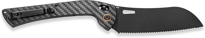 SENBON foldable knife, AUS-8 stainless steel with black titanium plating, carbon fiber handle with back clip，bread knife