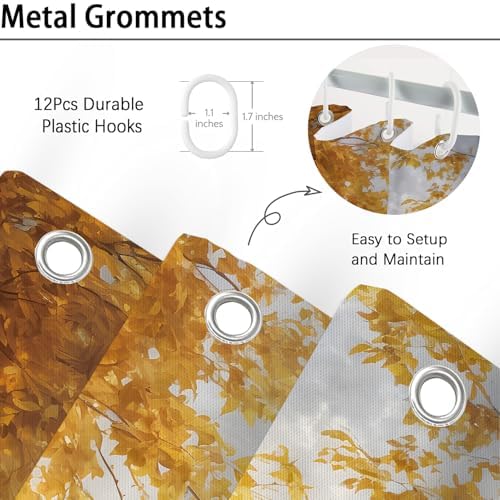 Autumn Country Road Shower Curtain, 72 x 78 Inch Fall Landscape Bathroom Curtain with Pumpkins, Sunflowers, Trees and Farmhouse Path Decor
