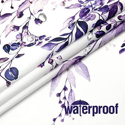Gibelle Purple Eucalyptus Shower Curtain, Watercolor Floral Print, 72x78