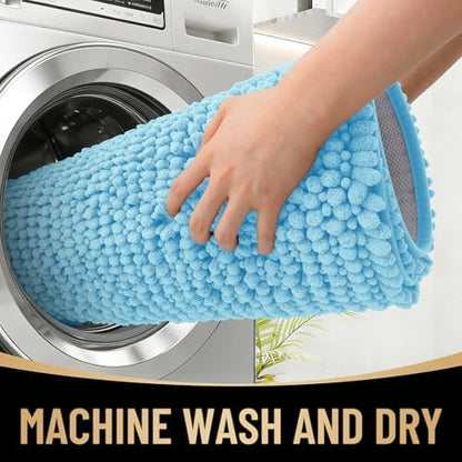 OLANLY Thick Chenille Small Bathroom Rugs Mats 24x16, Sky Blue