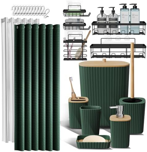 Clara Clark Bathroom Set, Shower Curtain Set and Shower Caddy Hanging