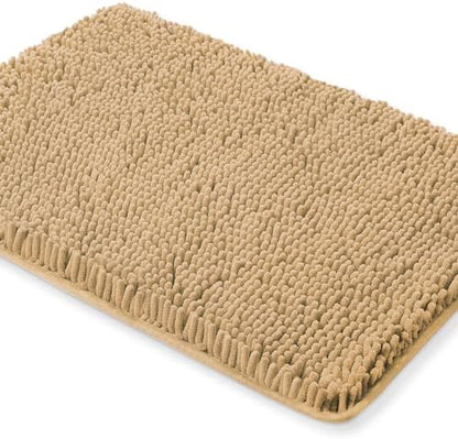 Yeaban Chenille Beige Bathroom Rug 20"x32", Non-Slip Rubber Backing