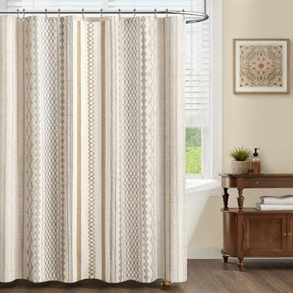 Natural Linen Boho Shower Curtain,72" W x 72" L