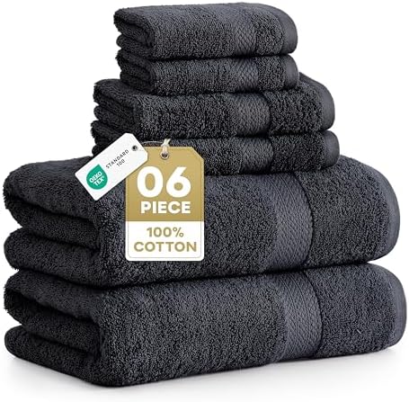 LANE LINEN Bathroom Towel Set 6 Piece Soft Absorbent Quick Dry - Black