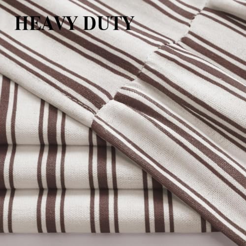 Farmhouse Shower Curtain Ruffle Linen White-Brown Stripe 72"W x 72"L