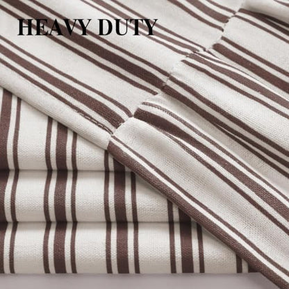 Farmhouse Shower Curtain Ruffle Linen White-Brown Stripe 72"W x 72"L