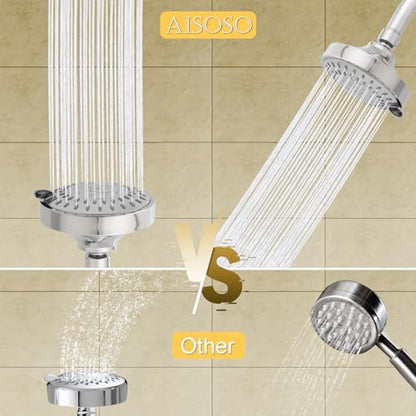 AISOSO High Pressure Rain Shower Head 5 Modes Showerhead 4.1" Chrome Silver