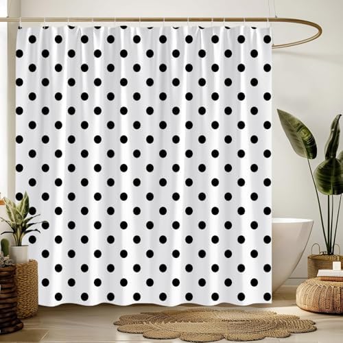 Polka Dot Shower Curtain Black White Retro Spot Vintage Fabric Decorative Bathroom Curtains with Hooks,75" Wx70 H