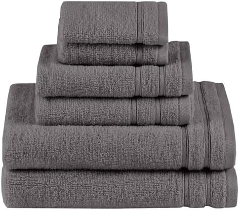 Comfort Spaces 6 Pc Towel Set, 100% Cotton Zero Twist, Dark Grey