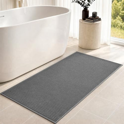 tchdio Bathroom Runner Rug, Absorbent Washable Thin Bath Mat, Non Slip Quick Dry Bath Rugs with Solid Rubber Backing, Low Profile Bath Mat, Grey, 24" x 70"