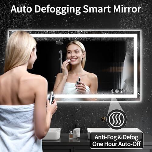 LED Bathroom Mirrors 28"x48" Bathroom Mirror with Lights for Wall, Backlit + Front Lit, 3 Colors, Anti-Fog, Dimmable Brightness for Vanity,Bathroom, Entryway, Living Room
