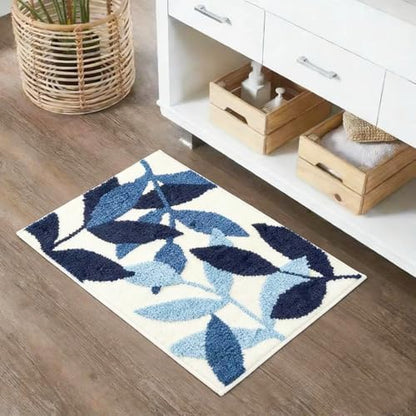 Blue Leaves Bath Mats Bathroom Rugs Non-Slip Soft Microfiber Absorbent Machine Washable Entrance Doormat Boho Carpet for Bathroom Floor Tub Shower 17.5 X 25.5 Inches