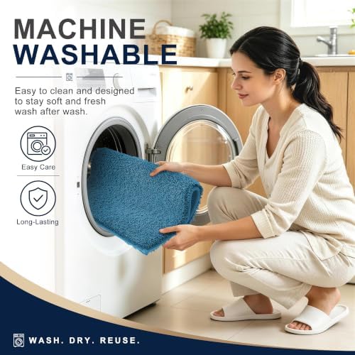 OLANLY Microfiber Small Bathroom Rugs 24x16, Soft Bath Mat, Peacock Blue