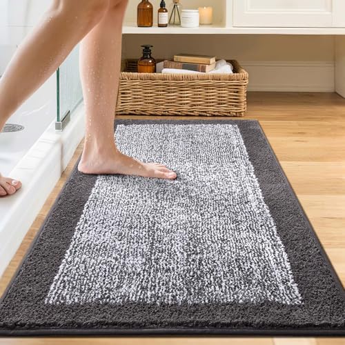 44x24 Large Bathroom Rugs Non Slip Washable, Soft Absorbent Bath Mat Grey