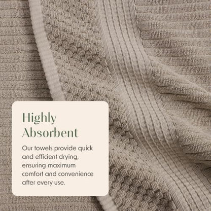 Springtree Home 100% Cotton Bath Towel Set | 4-Pack | Textured | Brown