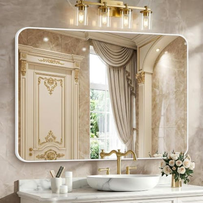 BONEWEI White Bathroom Mirror,55x36 inch Wall Mirror for Bathroom Wall Mounted,Rectangle Mirror for Bathroom Over Sink,Modern Frame Round Corner for Living Room,Bedroom Entryway,Horizontal/Vertical