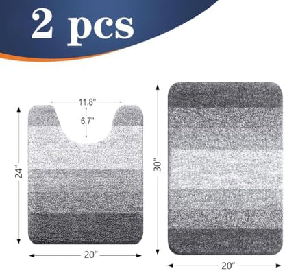 OLANLY Micorfiber Bathroom Rug Set 2 Piece, 30"x20"+U-Shaped 24"x20"