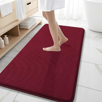OLANLY Memory Foam Bathroom Runner Rugs 47x20, Absorbent Long Mat, Burgundy