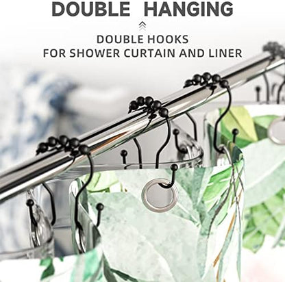 Bathway Shower Curtain Hooks Shower Curtain Rings Black Shower Curtain Hooks RustProof Smooth Metal Double Shower Curtain Hook, Shower Hooks for Shower Curtain Liner Bathroom Shower Rod Hook