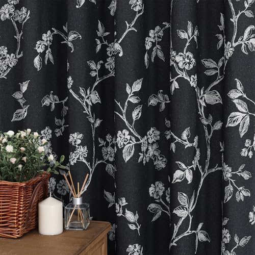 MitoVilla Black White Cotton Floral Shower Curtain for Bathroom, 72 x 72