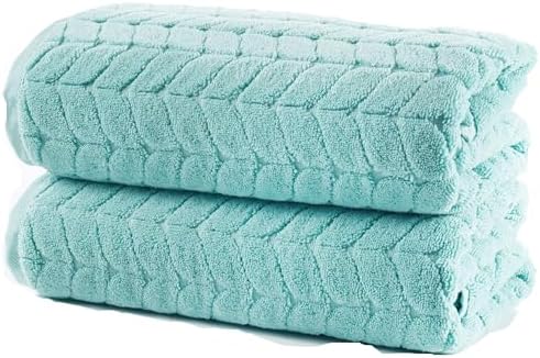 BAGNO MILANO Turkish Cotton Bath Towels, Hand Towels - Soft Plush Jacquard Collection - Highly Absorbent Towel Set (Aqua Green, 2 pcs Bath Towel Set)