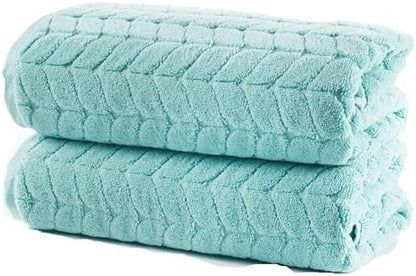 BAGNO MILANO Turkish Cotton Bath Towels, Hand Towels - Soft Plush Jacquard Collection - Highly Absorbent Towel Set (Aqua Green, 2 pcs Bath Towel Set)