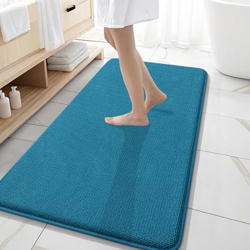 OLANLY Memory Foam Bathroom Runner Rugs 47x20, Long Bath Mats, Peacock Blue