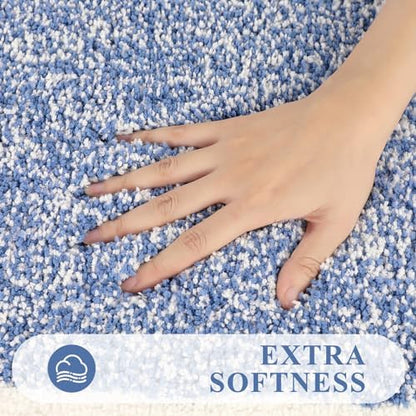 Pauwer 3 Piece Bathroom Rug Set, Non Slip Washable Bath Mat, Blue