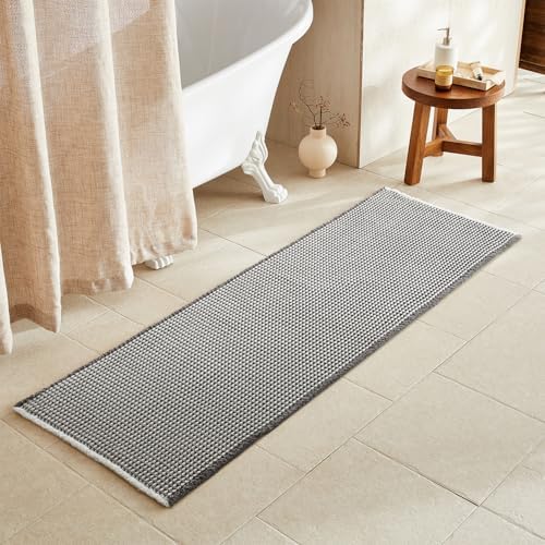 TYUU Waffle Runner Rug Bathroom, Long Boho Bath Mat, 72x24 Grey & White