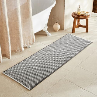 TYUU Waffle Runner Rug Bathroom, Long Boho Bath Mat, 72x24 Grey & White