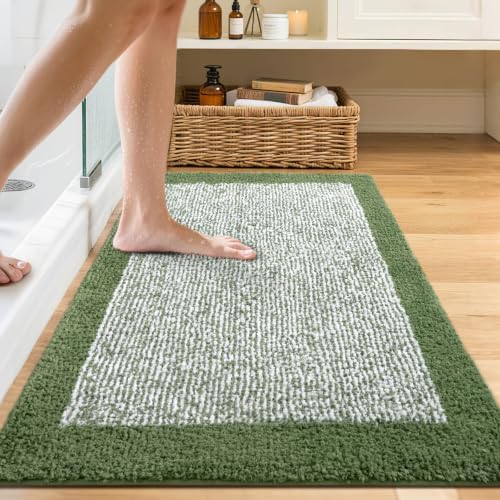48x24 Bathroom Rugs Non Slip Washable, Soft Absorbent Bath Mat Matcha Green