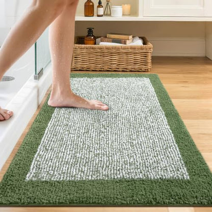 48x24 Bathroom Rugs Non Slip Washable, Soft Absorbent Bath Mat Matcha Green