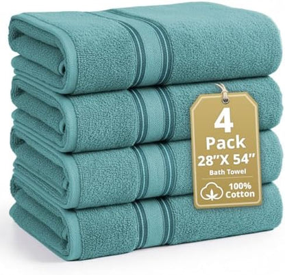 LANE LINEN Bath Towel Set Absorbent Quick Dry 100% Cotton 4 Piece - Teal