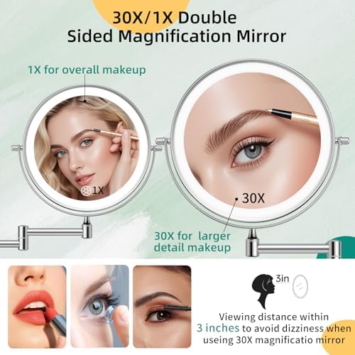 FUNTOUCH 5000mAh Rechargeable Wall Mounted Makeup Mirror with Light Charger