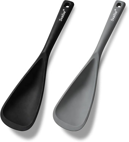 Cooking Spoon for Nonstick Cookwares, Multifunction Silicone Spatula Spoons BPA Free, Spatulas Heat Resistant Great for Mixing, Scooping, Scraping and Serving (1 Black 1 Gray, 12.6 inch)