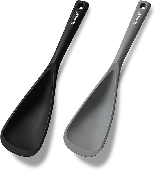 Cooking Spoon for Nonstick Cookwares, Multifunction Silicone Spatula Spoons BPA Free, Spatulas Heat Resistant Great for Mixing, Scooping, Scraping and Serving (1 Black 1 Gray, 12.6 inch)