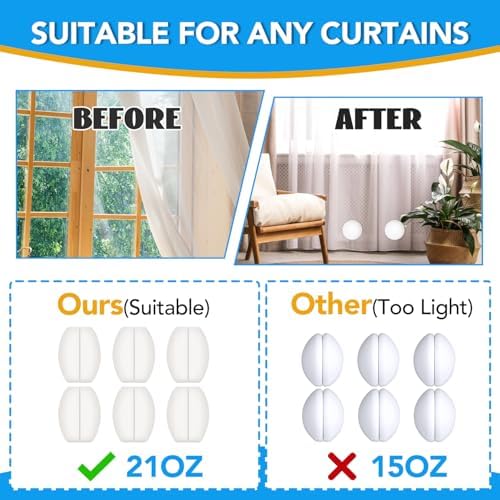YixangDD 12 Pack Shower Curtain Weights, Magnetic Curtain Weights, 6 Pairs