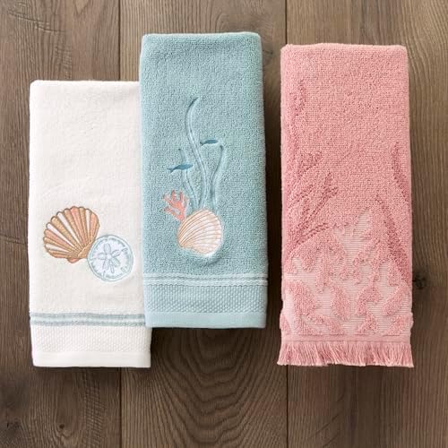 SKL Home Shells Hand Towel Set-2pc, 100% Cotton, Embroidered, White