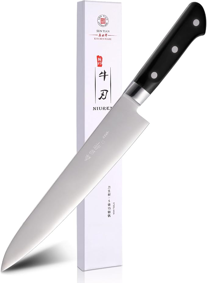 Japanese Chef Knife 10.6 inches, Professional Japanese Gyuto Knife with Black Ergonomic Handle for Household or Work