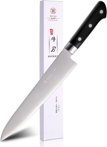 Japanese Chef Knife 10.6 inches, Professional Japanese Gyuto Knife with Black Ergonomic Handle for Household or Work