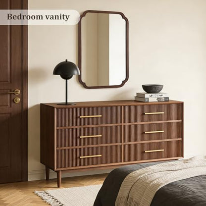 WallBeyond 28" x 40" Wood Bathroom Mirror for Wall Mounted, Rustic Rounded Corner Vanity Mirror for Entryway, Living Room or Bedroom Home Decorative [28" x 40" Walnut Color]